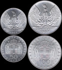 GREECE: Lot of 2 coins in silver (0,900) composed of 50 Drachmas (1970) & 100 Drachmas (1970) (type I) commemorating the April 21st 1967. Phoenix and ...