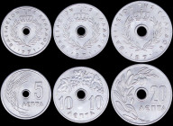GREECE: Lot of 6 coins (1971) in aluminum composed of 2x 5 Lepta, 2x 10 Lepta (type I) & 2x 20 Lepta (type I). (Hellas 205+209+214). Uncirculated.