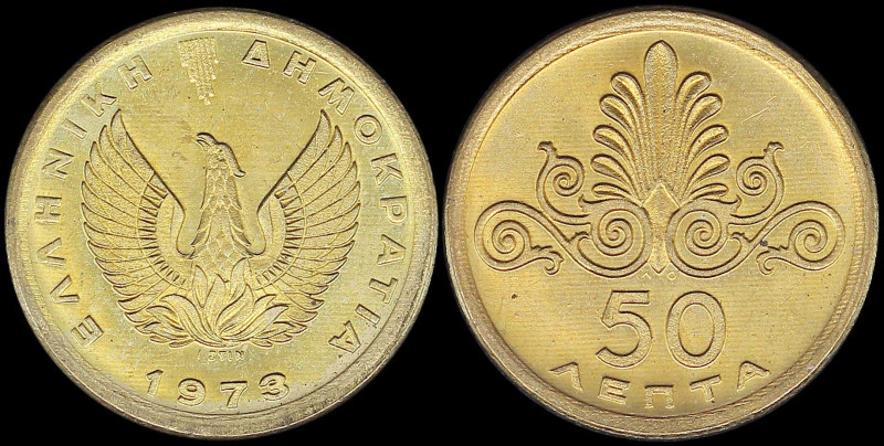 GREECE: Lot composed of 12x 50 Lepta (1973) in copper-zinc. Phoenix and inscript...