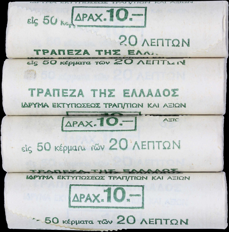GREECE: Lot composed of four rolls of which each contains 50x 20 Lepta (1976) in...