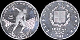 GREECE: 250 Drachmas (1982) in silver (0,900) commemorating the XIII Pan-European Track and Field Events - Athens 1982 / part of "ΡΗΤΟΙ ΤΑΡΡΗΤΟΙ ΤΕ" s...