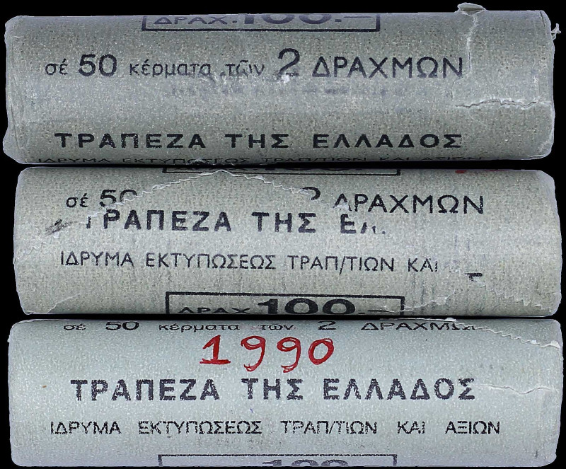 GREECE: Lot composed of three rolls each containing 50x 2 Drachmas (1990) (type ...