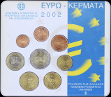 GREECE: Euro coin set (2002) composed of 1, 2, 5, 10, 20 and 50 Cent & 1 and 2 Euro. Inside official blister issued by the Bank of Greece. Mintage: 54...