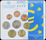 GREECE: Euro coin set (2003) composed of 1, 2, 5, 10, 20 and 50 Cent & 1 and 2 Euro. Inside official blister issued by the Bank of Greece. Mintage: 49...