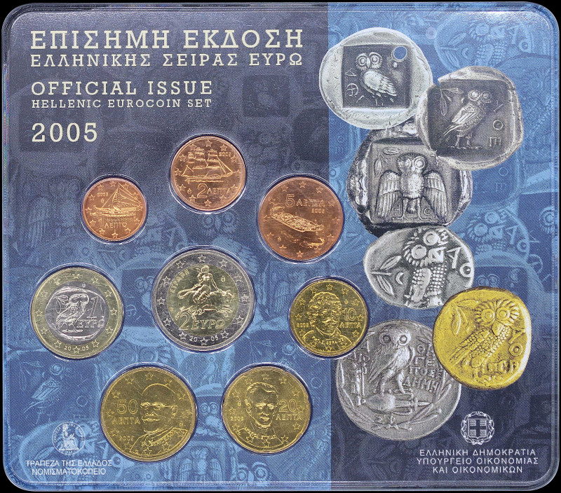 GREECE: Euro coin set (2005) composed of 1, 2, 5, 10, 20 and 50 Cent & 1 and 2 E...