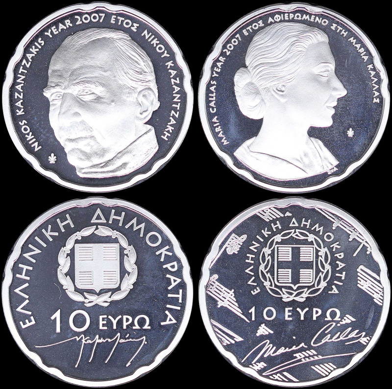 GREECE: Lot composed of 2 silver (0,925) commemorative coins of 10 Euro (2007) t...