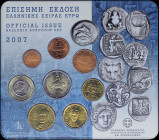 GREECE: Euro coin set (2007) composed of 1, 2, 5, 10, 20 and 50 Cent & 1 and 2 Euro. Inside official blister issued by the Bank of Greece. Mintage: 15...