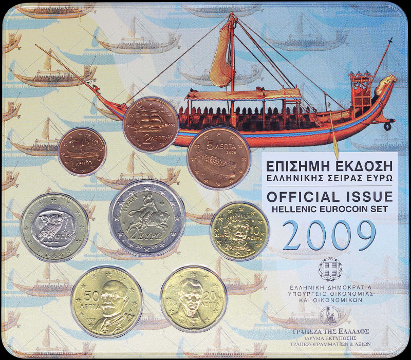 GREECE: Euro coin set (2009) composed of 1, 2, 5, 10, 20 and 50 Cent & 1 and 2 E...