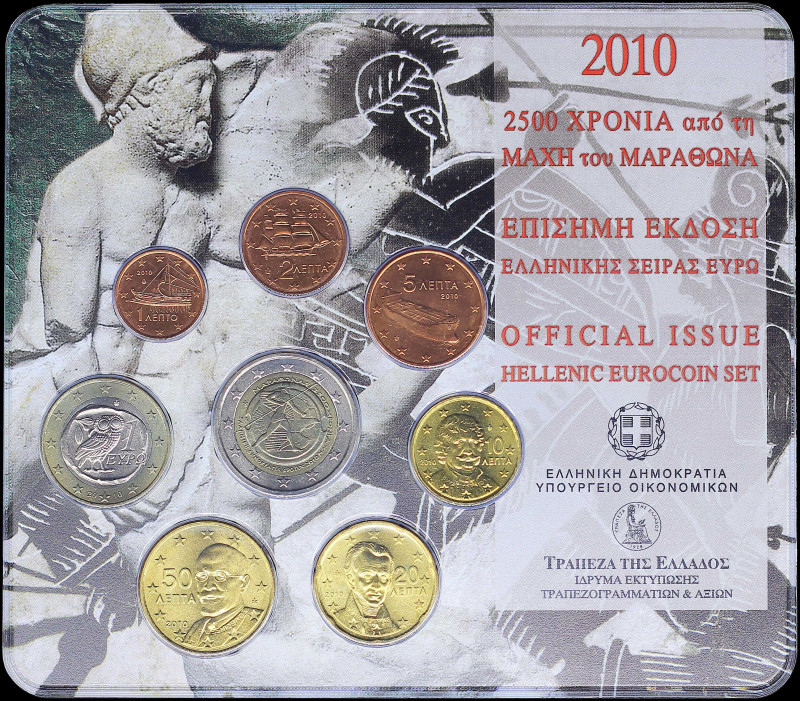 GREECE: Euro coin set (2010) composed of 1, 2, 5, 10, 20 and 50 Cent & 1 and 2 E...