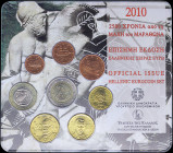 GREECE: Euro coin set (2010) composed of 1, 2, 5, 10, 20 and 50 Cent & 1 and 2 Euro. Inside official commemorative blister for the 2,500 years since t...