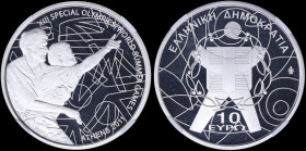 GREECE: 10 Euro (2011) in silver (0,925) commemorating the XIII Special Olympics. Highlight from an event during the games on obverse. Stylized elemen...