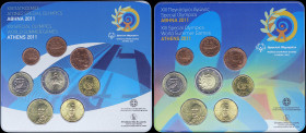 GREECE: Lot of 2 Euro coin sets (2011) each composed of 1, 2, 5, 10, 20 and 50 Cent & 1 and 2 Euro. Inside official commemorative blisters for the XII...