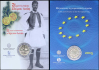 GREECE: Lot composed of 2 commemorative coins of 2 Euro (2015) (type II). Inside blisters issued by the Bank of Greece. (Hellas E.8.15a+E.8.15b). Bril...