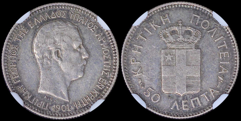 GREECE: 50 Lepta (1901) in silver (0,835). Head of Prince George facing right an...