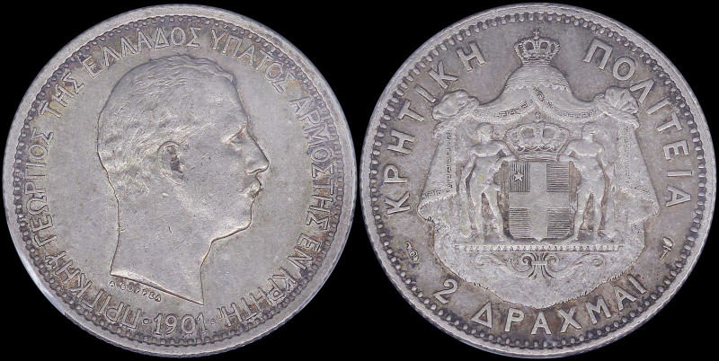 GREECE: 2 Drachmas (1901) in silver (0,835). Head of Prince George facing right ...