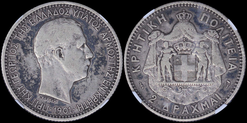 GREECE: 2 Drachmas (1901) in silver (0,835). Head of Prince George facing right ...