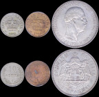 GREECE: Lot of 3 coins composed of 10 Lepta (1900 A) in copper nickel, 2 Lepta (1901 A) in copper and 5 Drachmas (1901) in silver (0,900). Inside slab...