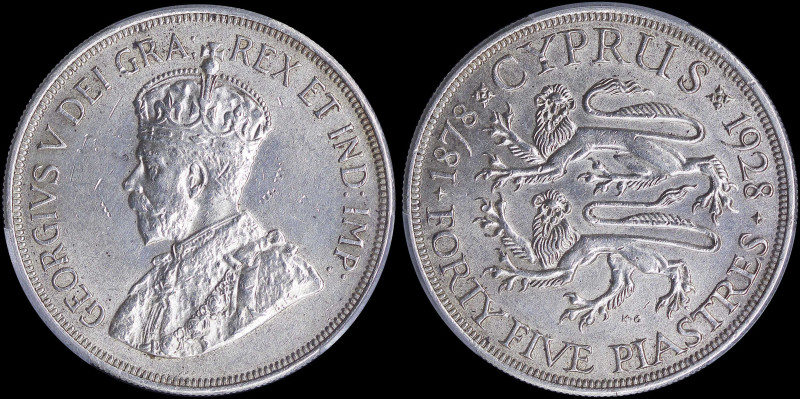 CYPRUS: 45 Piastres (1928) in silver (0,925) commemoratiing the 50th anniversary...