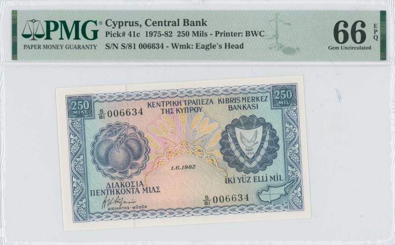 CYPRUS: 250 Mils (1.6.1982) in blue on multicolor unpt. Fruit at left and arms a...