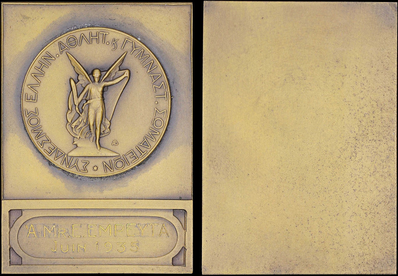 GREECE: Bronze one-sided commemorative plaque. Awarded by ΣΕΓΑΣ (Σύνδεσμος Ελλην...