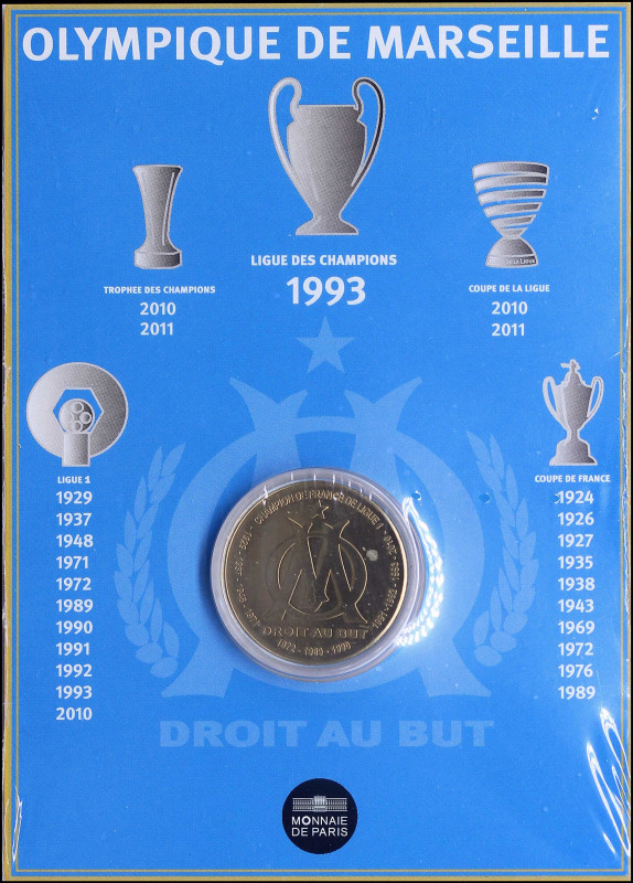 FRANCE: 1 1/2 EUro (2011) in aluminum-bronze commemorating Olympique de Marseill...