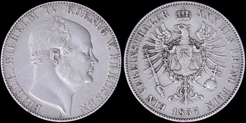 GERMAN STATES / PRUSSIA: 1 Thaler (1857 A) in silver (0,900). Head of Friedrich ...