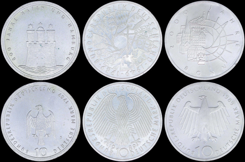 GERMANY / FEDERAL REPUBLIC: Lot of 3 coins in silver (0,625) composed of 10 Mark...