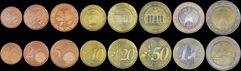 GERMANY / FEDERAL REPUBLIC: Two Euro coin sets (2002 D) composed of 1, 2, 5, 10,...