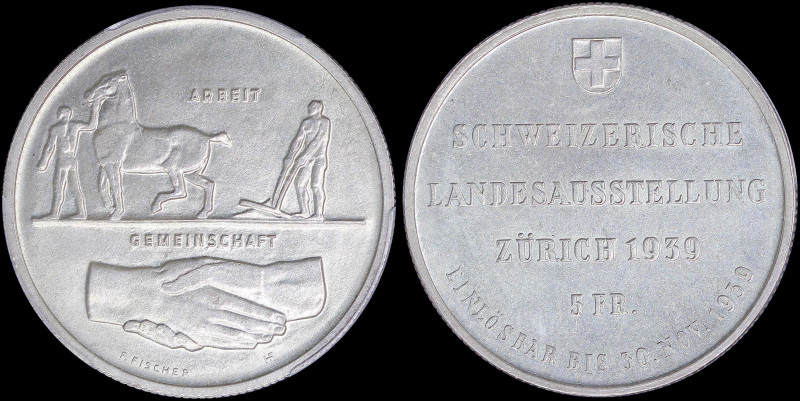 SWITZERLAND: 5 Francs (1939) in silver (0,835) commemorating the Zurich Expositi...