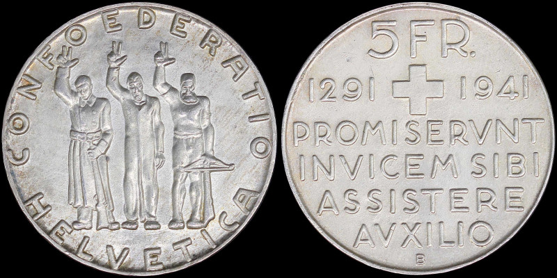 SWITZERLAND: 5 Francs (1941 B) in silver (0,835) commemorating the 650th Anniver...