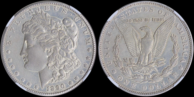 USA: 1 Dollar (1890) in silver (0,900). Head of Liberty facing left and legend "...