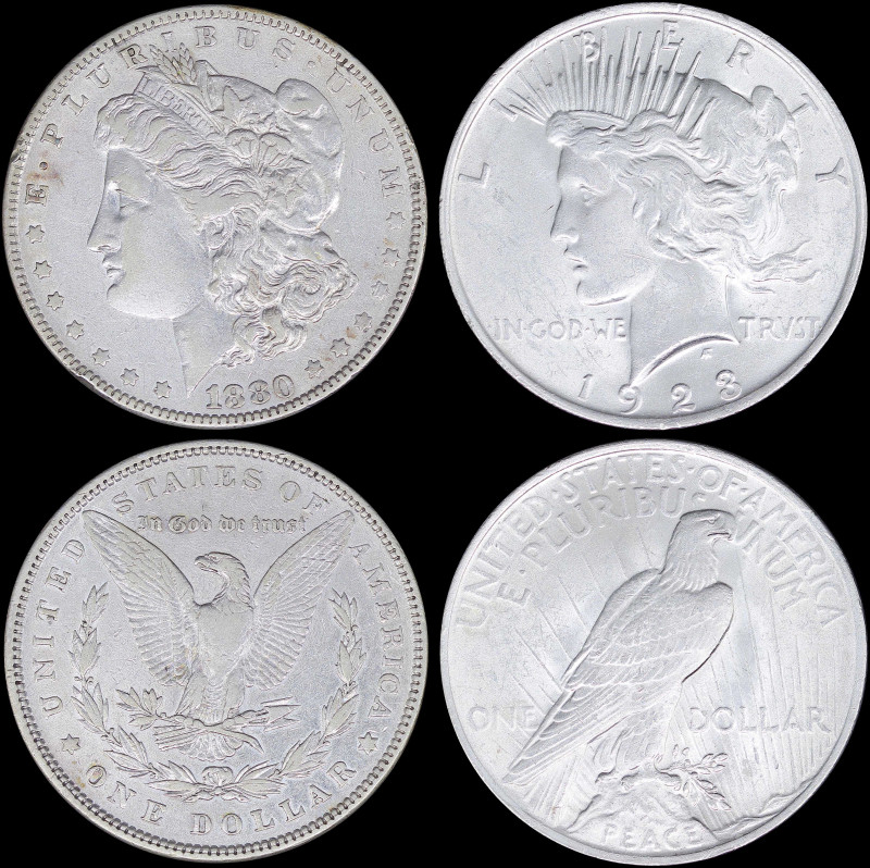 USA: Lot of 2 coins in silver (0,900) composed of 1 Dollar (1880) & 1 Dollar (19...