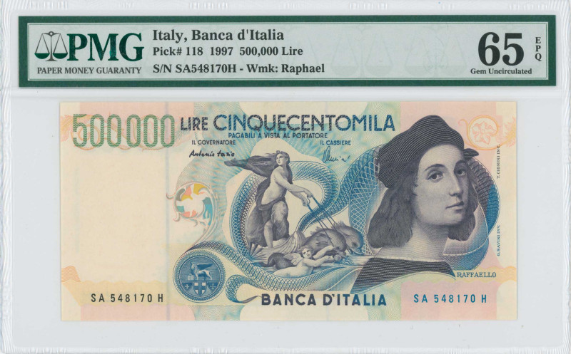 ITALY: 500000 Lire (1997) in deep purple, dark blue and bright green on multicol...