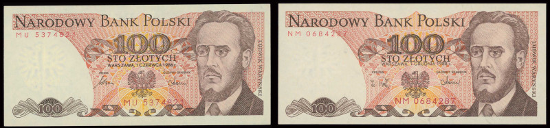 POLAND: Lot of 2 banknotes composed of 100 Zlotych (1.6.1986) & 100 Zlotych (1.5...