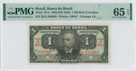BRAZIL: 1 Mil Reis (ND 1944) in black on green unpt. Portrait of C Salles at center on face. S/N: "291A 036963". Printed by ABNC. Inside holder by PMG...