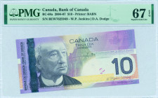 CANADA: 10 Dollars (2005/2004) in purple and tan on multicolor unpt. Sir John A MacDonald at left, Parliament Library at center, holographic strip at ...