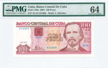 CUBA: 100 Pesos (2004) in multicolor. Carlos Manuel de Cespedes at right on face. S/N: "AC-01 915509". WMK: Celia Sanchez Manduley. Printed by (IDS). ...