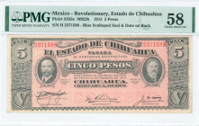 MEXICO / REVOLUTIONARY: 5 Pesos (6.1.1915) in black on pink unpt. Portrait of Francisco Madero at left and portrait of Gov Gonzalez at right on face. ...