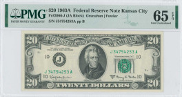 USA: 10 Dollars (1963) Federal Reserve note (Kansas City). Portrait of Andrew Jackson at center on face. S/N: "J 34754253 A". Signatures by Granahan &...