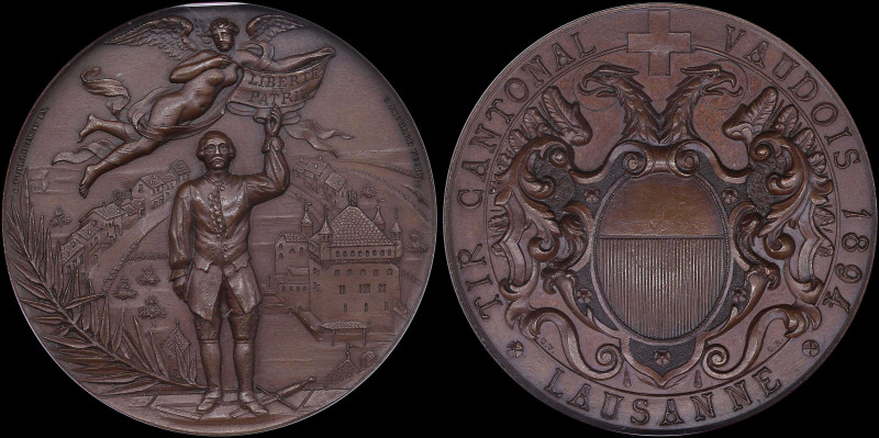 SWITZERLAND: Bronze medal (1894) for the Vaud Cantonal Shooting Festival at Laus...