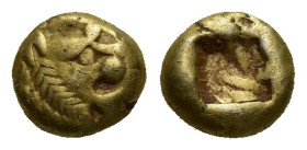 LYDIA. Kroisos, 561-546 B.C. EL Hemihekte (1/12 Stater) (7mm, 1.1 g), Lion's head right; Reverse: Incuse square.