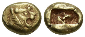 KINGS OF LYDIA. Time of Alyattes to Kroisos (Circa 620/10-550/39 BC). EL Trite or 1/3 Stater. (13mm, 4.6 g) Sardes. Head of roaring lion right, with s...