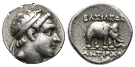 Seleukid Kings. Antiochos III. 223-187 BC. AR Drachm (17mm, 4.4 g). Nisibis mint. Struck circa 195-187 BC. Diademed head right / ΒΑΣΙΛΕΩΣ ΑΝΤΙΟΧΟΥ Ele...