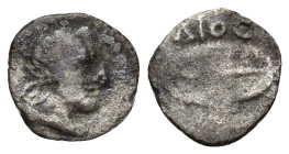 KINGS OF BOSPOROS. Leukon II, circa 240-220 BC. Diobol (Silver, 11mm, 0.9 g), Pantikapaion, struck under the magistrate Diog.... Head of Zeus to right...