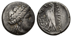 Troas. Abydos circa 400 BC. Drachm AR (14mm, 2,5 g). Laureate head of Apollo right / ABY HΦAIΣTOΛEΩΣ, Eagle standing left. Left in field: Nike flying ...