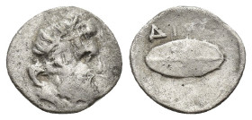KINGS OF BOSPOROS. Leukon II, circa 240-220 BC. Diobol (Silver, 10mm, 1.1 g), Pantikapaion, struck under the magistrate Diog.... Head of Zeus to right...