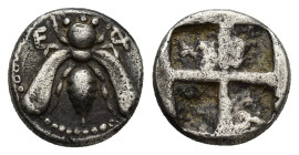 Ionia, Ephesos AR Hemidrachm. (11mm, 1.8 g) Circa 340-330 BC. Bee, Ε–Φ across fields / Quadripartite incuse square.