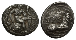 CYPRUS. Salamis. Evagoras I (411-374/3 BC). AR third-stater or tetrobol (14mm, 3 g). Heracles seated right on rock draped with lion's skin, leaning on...