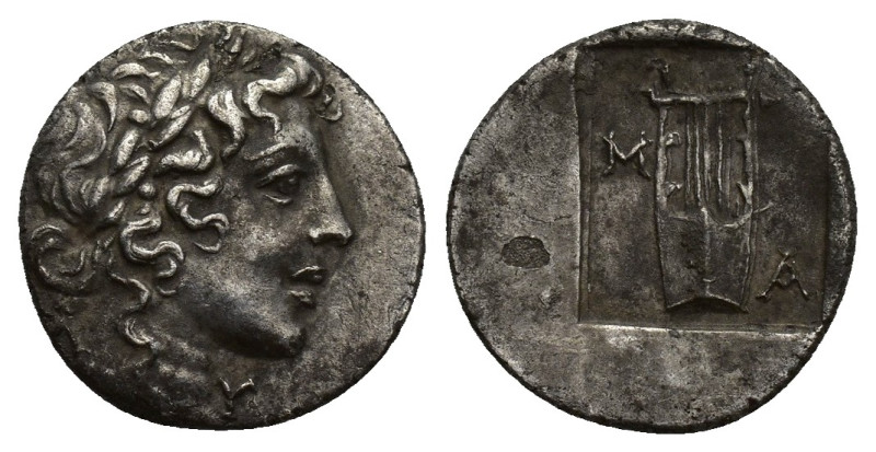 LYCIAN LEAGUE. Masicytes. Ca. 48-20 BC. AR hemidrachm (14mm, 2.1 g). Laureate he...