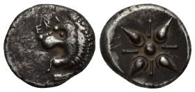CARIAN SATRAPS. Hecatomnus (ca. 392/1-377/6 BC). AR drachm (16mm, 4.4 g). Head of roaring lion left, foreleg below; EKA above / Stellate pattern in ci...
